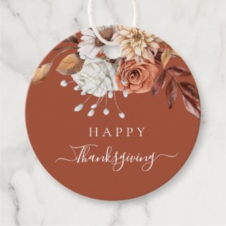 Elegant Terracotta Fall Floral Happy Thanksgiving