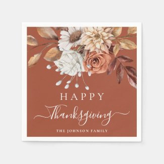 Elegant Terracotta Fall Floral Happy Thanksgiving