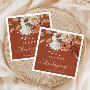 Elegant Terracotta Fall Floral Happy Thanksgiving Napkins