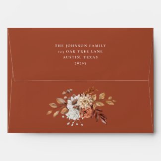 Elegant Terracotta Fall Floral Leaves Address
