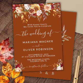 Elegant Terracotta Fall Floral Wedding Invitation