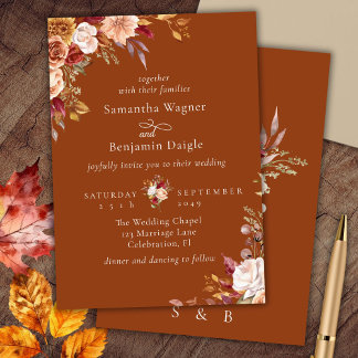 Elegant Terracotta Fall Floral Wedding Invitation