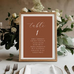 Elegant Terracotta Fall Wedding Seating Chart Table Number<br><div class="desc">Custom-designed fall wedding seating chart table number cards featuring modern elegant white calligraphy on terracotta color background.</div>