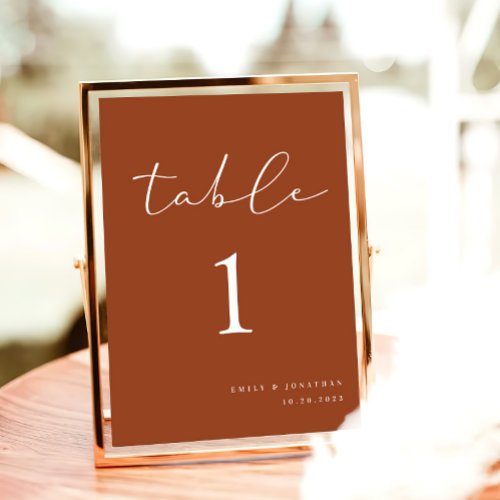 Elegant Terracotta Fall Wedding Table Number