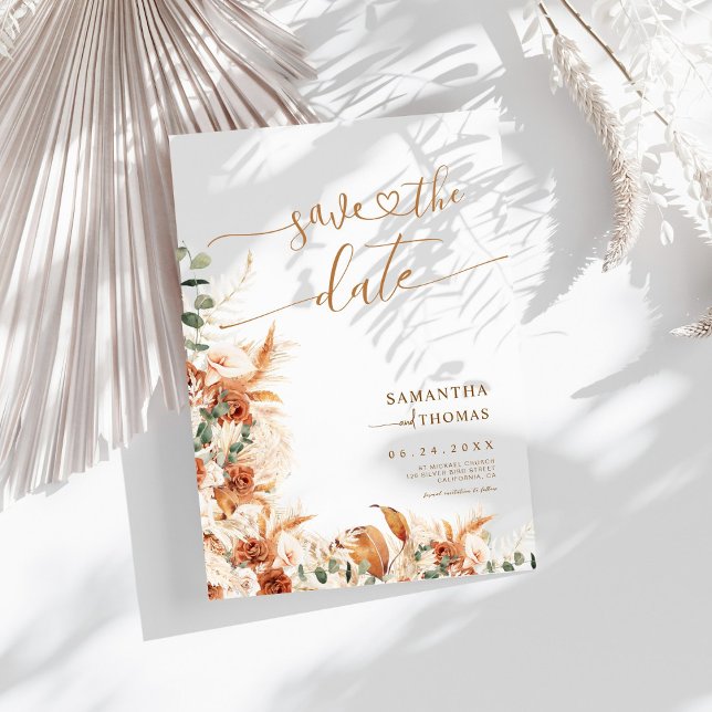 Elegant Terracotta Floral Boho Chic Wedding Save The Date (Creator Uploaded)