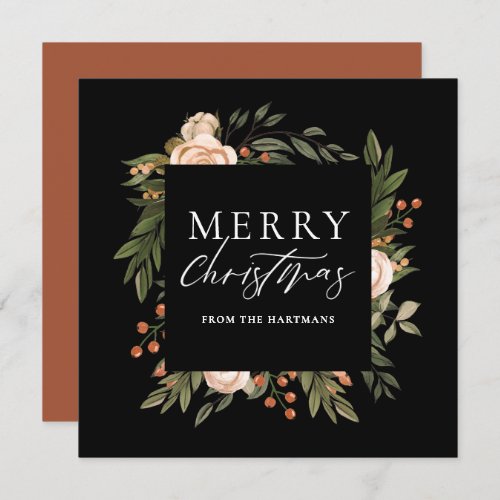 Elegant Terracotta Floral Boho Christmas Holiday Card