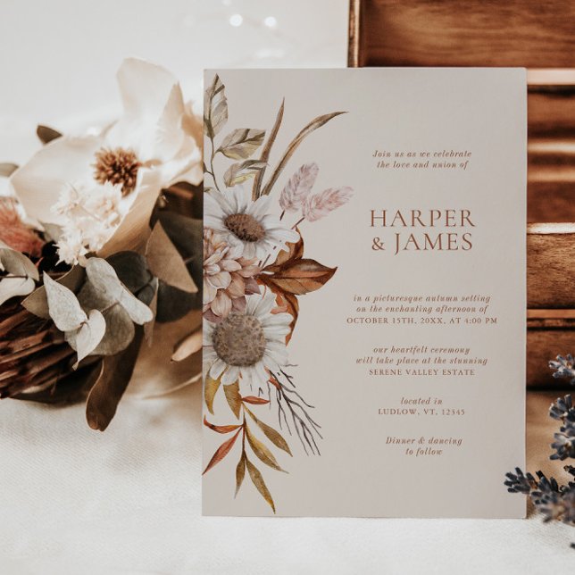Elegant Terracotta Floral Boho Fall Wedding Invitation (Creator Uploaded)