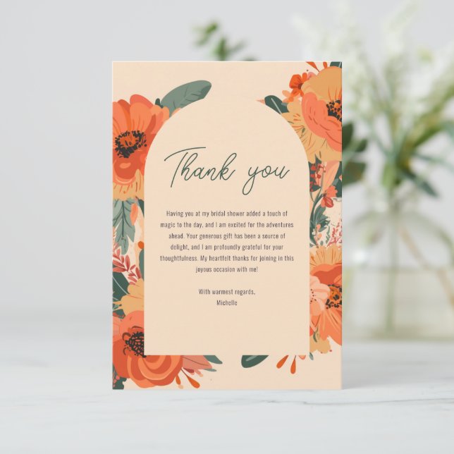 Elegant Terracotta Floral Bridal Shower Thank You Card (Standing Front)