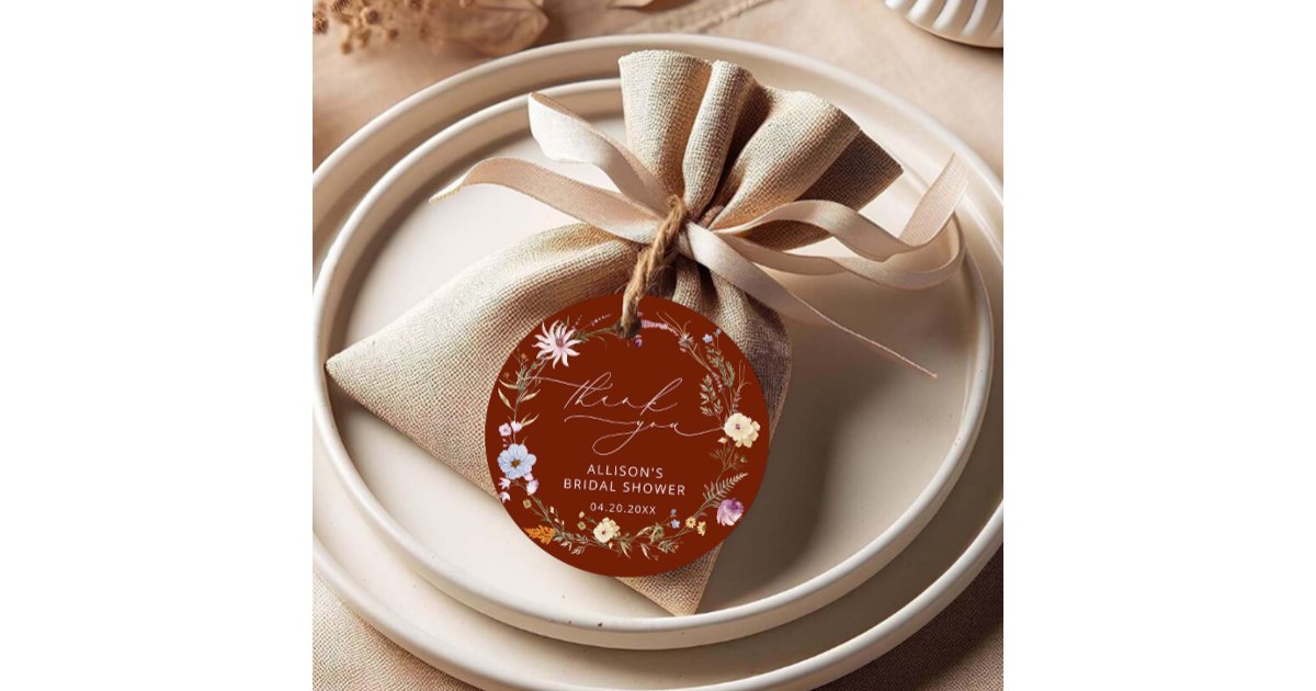 Elegant Terracotta Floral Bridal Shower Thank You Favor Tags | Zazzle
