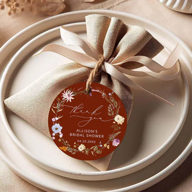 Elegant Terracotta Floral Bridal Shower Thank You Favor Tags | Zazzle