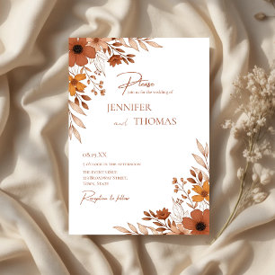 Elegant Terracotta Floral Hand-Drawn Wedding Invitation