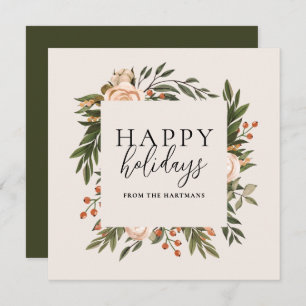Elegant Terracotta Floral Happy Holidays Boho Holiday Card
