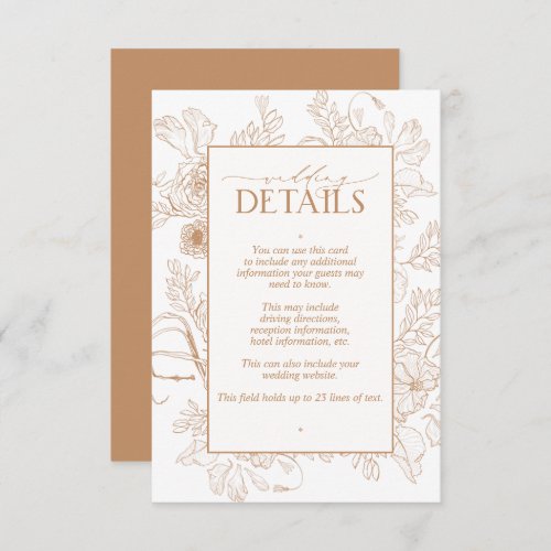 Elegant Terracotta Floral Line Art Wedding Details Enclosure Card