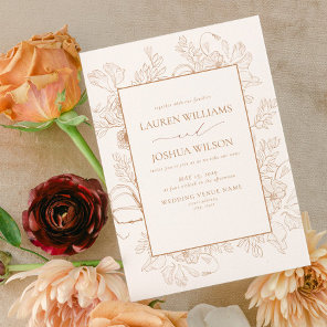 Elegant Terracotta Floral Line Art Wedding Invitation