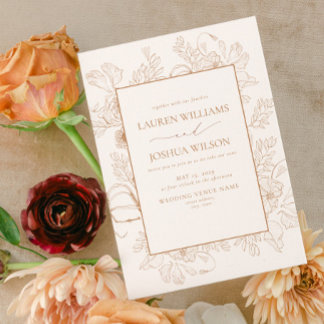 Elegant Terracotta Floral Line Art Wedding Invitation