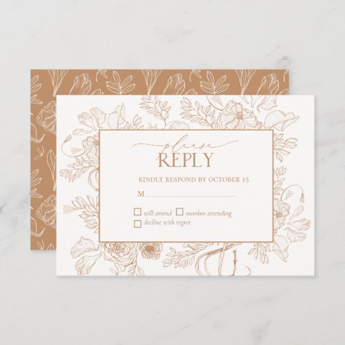 Elegant Terracotta Floral Line Art Wedding RSVP Card
