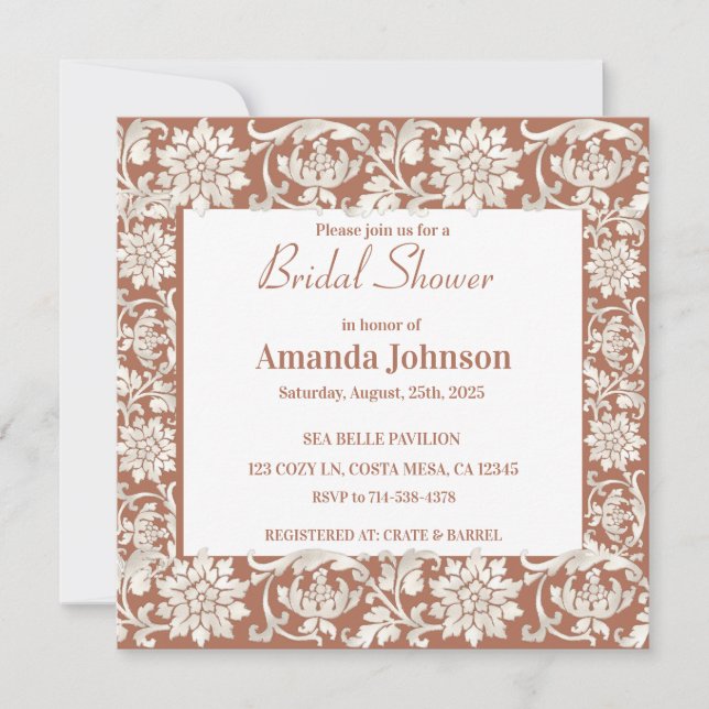 Elegant Terracotta Floral Pattern Bridal Shower  Invitation (Front)