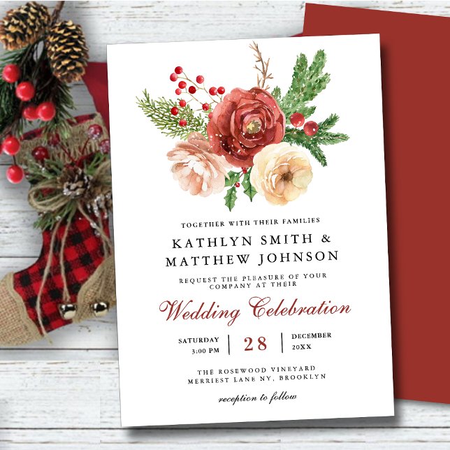 Elegant Terracotta Floral Pine Bough Wedding Invitation (Creator Uploaded)