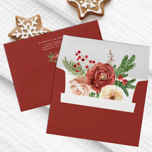 Elegant Terracotta Floral Pine Foliage Wedding Envelope (Creator Uploaded)