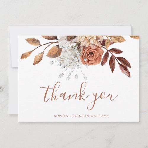 Elegant Terracotta Floral Script Blank  Thank You Card