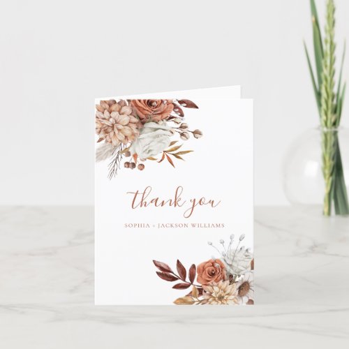 Elegant Terracotta Floral Script Thank You Card