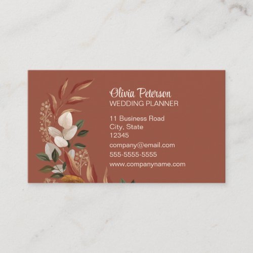 Elegant Terracotta Floral Wedding Organizer Business Card
