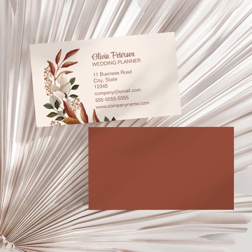 Elegant Terracotta Floral Wedding Planner Business Card