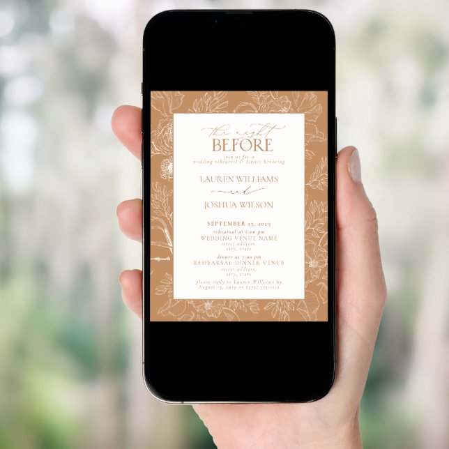 Elegant Terracotta Floral Wedding Rehearsal Dinner Invitation (Front Digital)