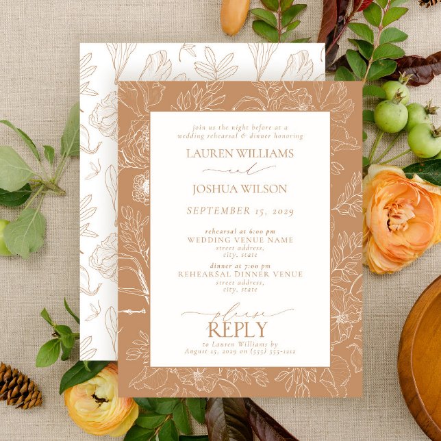 Elegant Terracotta Floral Wedding Rehearsal Dinner Invitation (Creator Uploaded)