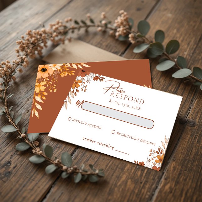 Elegant Terracotta Floral Wedding RSVP Note Card (Elegant Terracotta Floral Wedding RSVP Note Card)