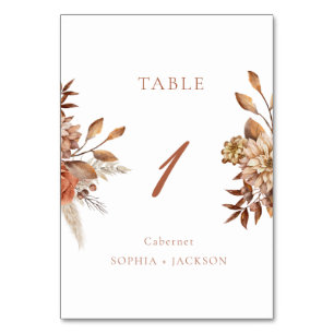 Elegant Terracotta Floral Wedding Table Number