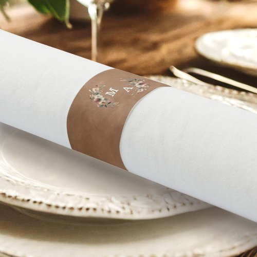 Elegant Terracotta Floral Wreath Wedding Monogram Napkin Bands