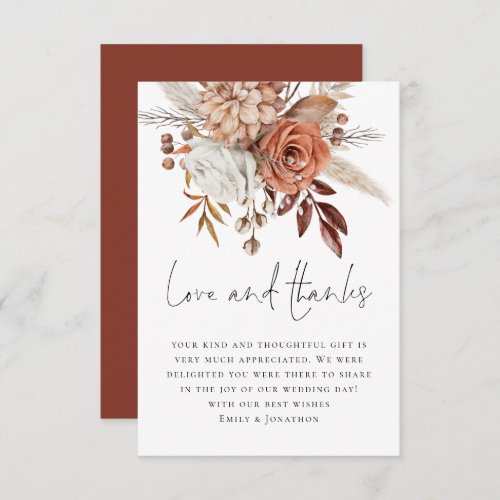 Elegant Terracotta Florals Love Thanks Wedding Thank You Card