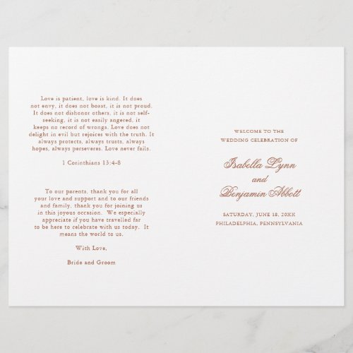 Elegant Terracotta Folded Wedding Program