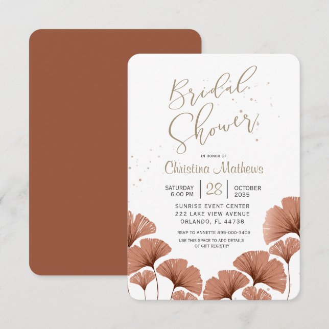 Elegant Terracotta Foliage Bridal Shower  Invitation (Front/Back)