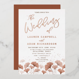 Elegant Terracotta Foliage Rose Gold Wedding Foil Invitation