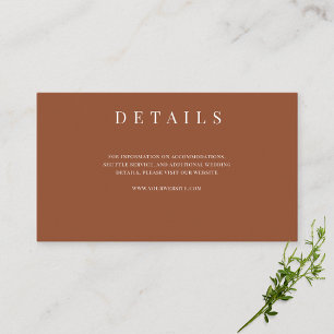 Elegant Terracotta Formal Wedding Details Enclosure Card