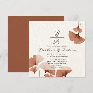 Elegant Terracotta Ginkgo Foliage Wedding Invitation