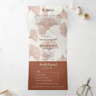 Elegant Terracotta Ginkgo Foliage Wedding Tri-Fold Invitation