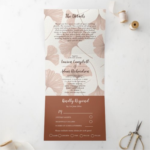 Elegant Terracotta Ginkgo Foliage Wedding  Tri_Fold Invitation