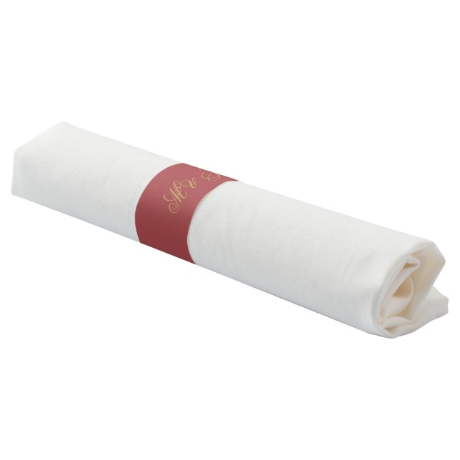 Elegant Terracotta Gold Calligraphy Wedding Napkin Bands (Angled)