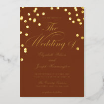 Elegant Terracotta Gold Confetti Wedding  Foil Invitation