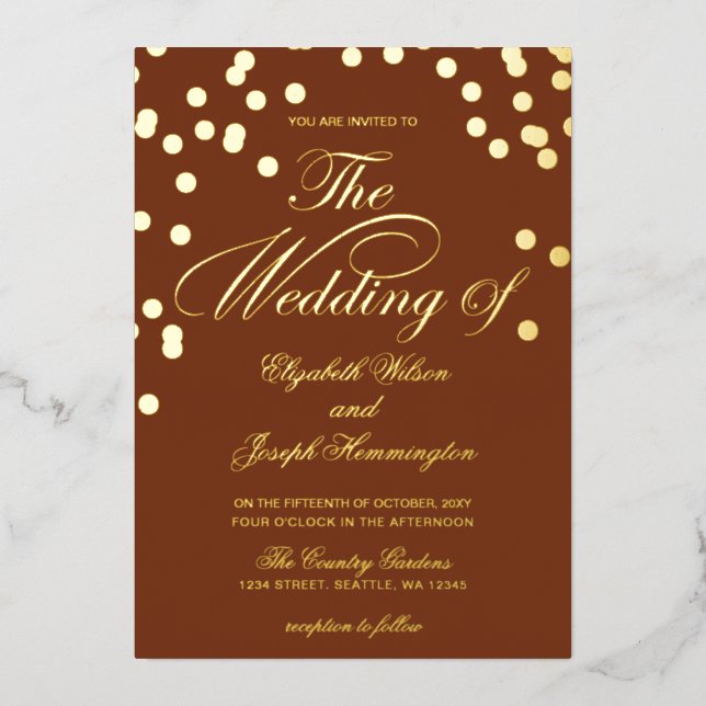 Elegant Terracotta Gold Confetti Wedding  Foil Invitation (Front)