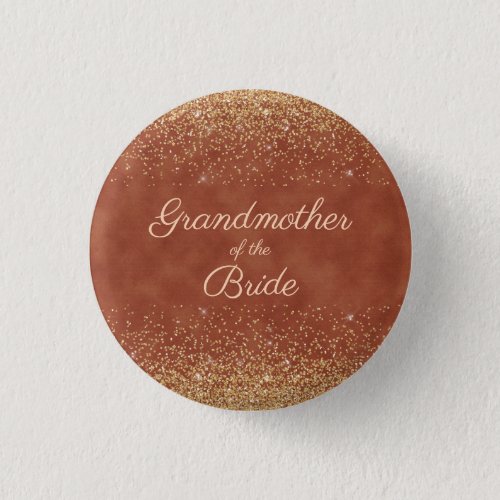 Elegant Terracotta Gold Glitter Grandmother Bride Button