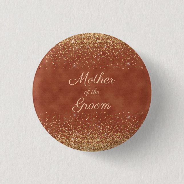 Elegant Terracotta Gold Glitter Mother Groom Button (Front)