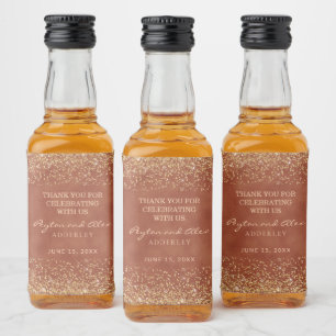 Elegant Terracotta Gold Glitter Wedding Liquor Bottle Label