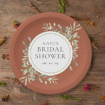 Elegant Terracotta Gold Greenery Bridal Shower Paper Plates<br><div class="desc">Featuring delicate watercolor leaves on a terracotta background,  these chic botanical bridal shower paper plates can be personalized with your special bridal shower information. Designed by Thisisnotme©</div>