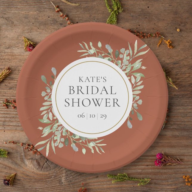 Elegant Terracotta Gold Greenery Bridal Shower Paper Plates (Elegant Terracotta Gold Greenery Bridal Shower Paper Plates)