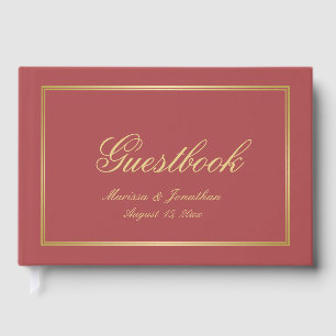 Elegant Terracotta Gold Monogram Script Wedding  Guest Book