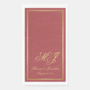 Elegant Terracotta Gold Monogram Script Wedding Paper Guest Towels